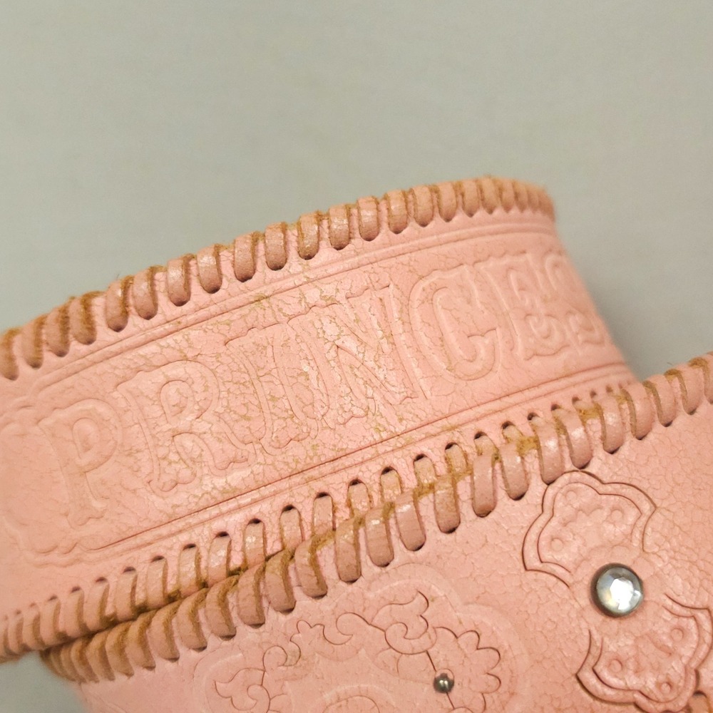 Fossil Western Belt Women Medium Pink Leather Woven Tooled Rhinestone Studded - Picture 3 of 12
